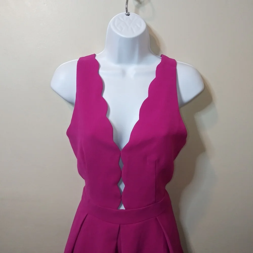 Adelyn Rae Sexy Fuschia Scalloped Peek-A-Boo Bodice Skater Style Dress - Picture 5 of 13